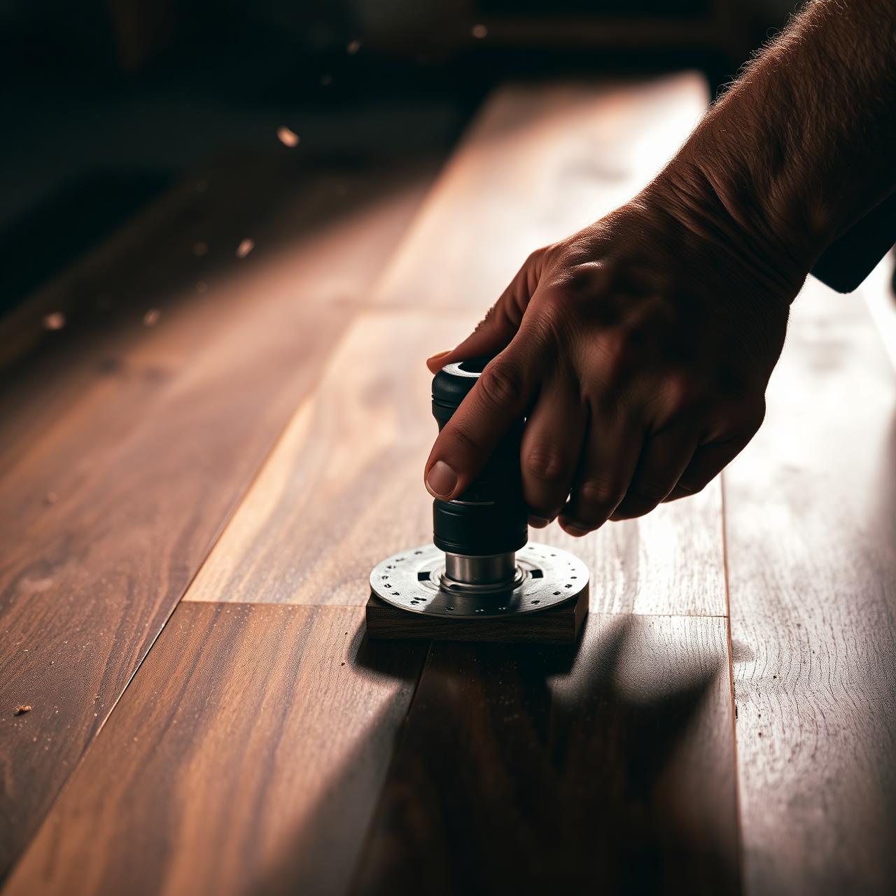 Anttony Miranda installing wide-plank hardwood flooring